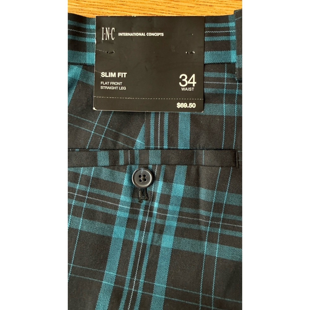 INC International Concepts Men's Plaid Chinos 34x30 Slim Fit Tapered Pants NWT